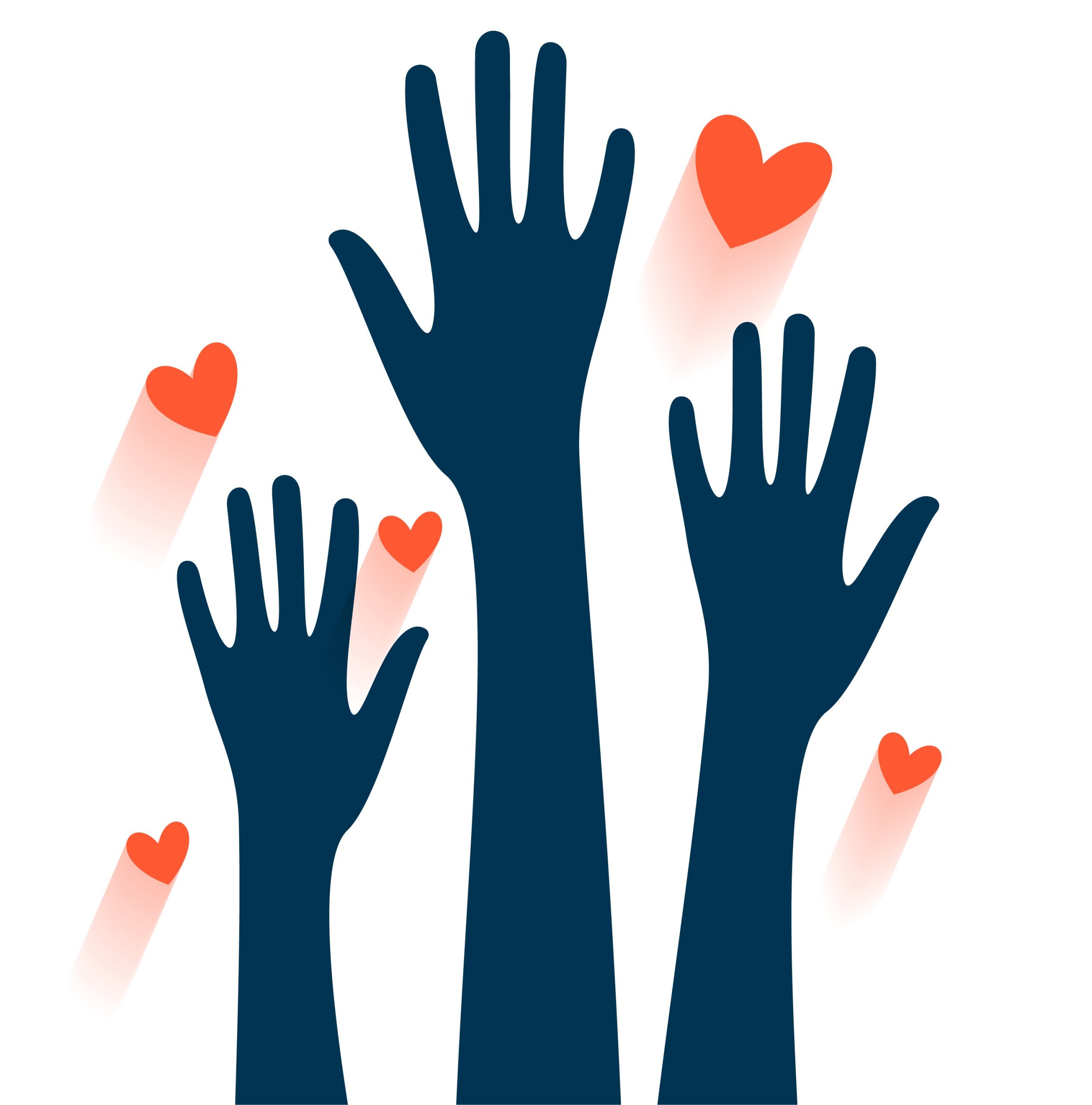 volunteers group raised hand background with love heart